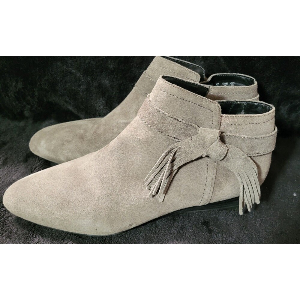 Franco Sarto Hanya Suede Tassel Ankle Boots Size 9M Taupe Heeled Shoes Booties
